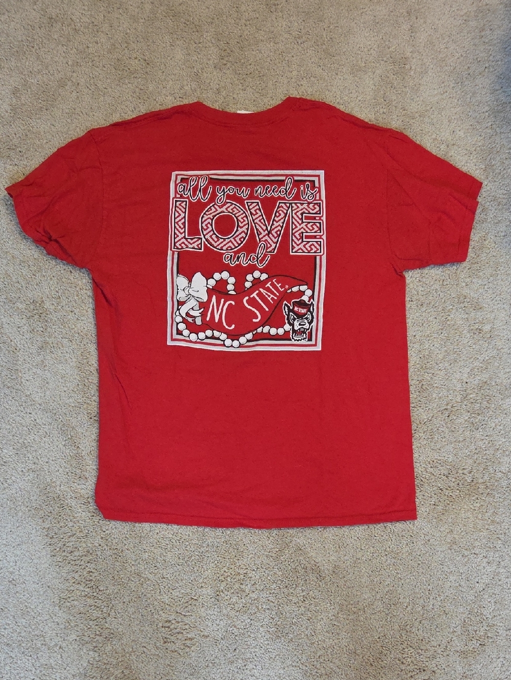 Red All Ypu Need is Love And NC State Graphic Tee